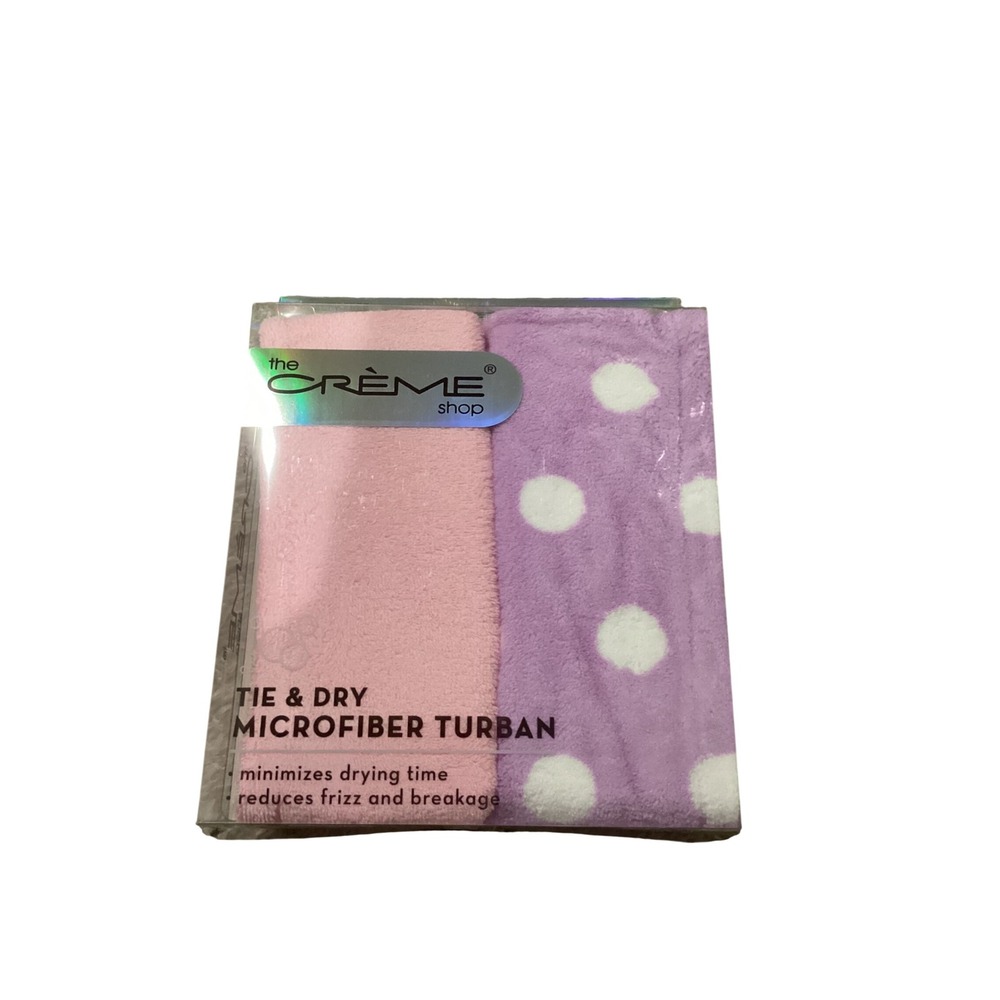 The Creme Shop Tie & Dry Microfiber Turban 2 Pack Pink Purple Polka Dot MCTP7034